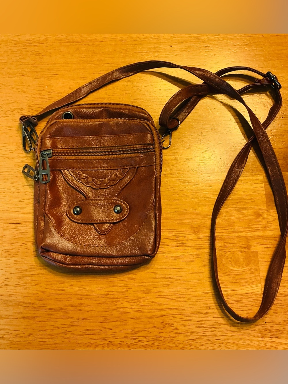 Brown faux leather crossbody purse small 5”x7”